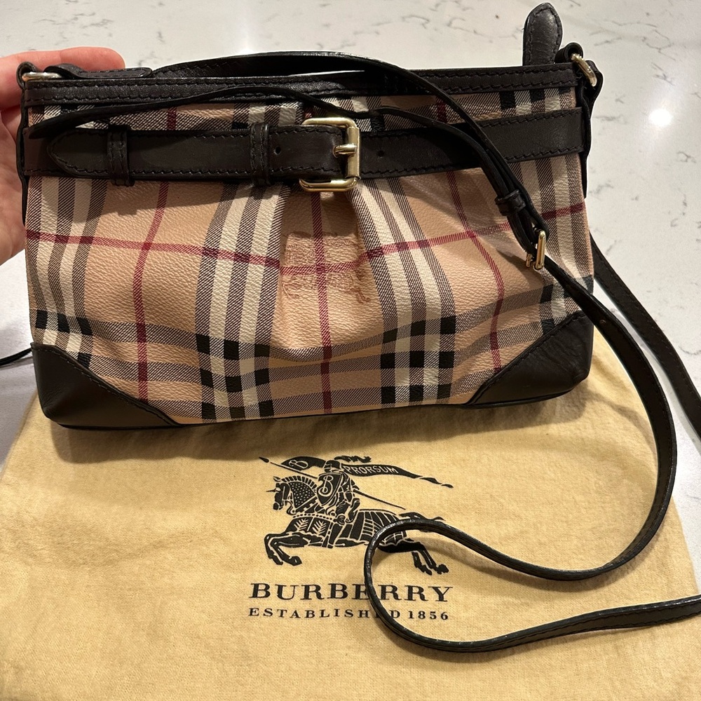 Burberry Smithfield Crossbody Haymaket Coated Canvas Bag